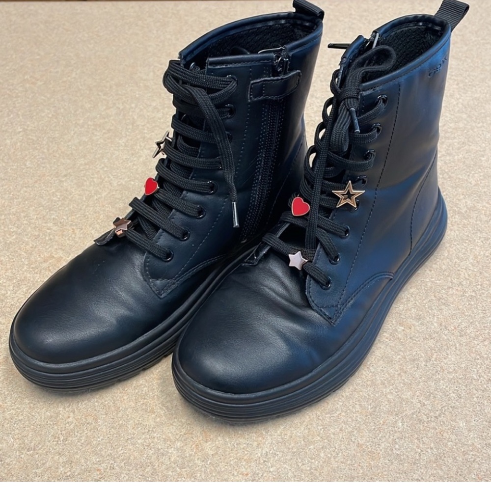GEOX Phaolae Respira ankle boots biker combat size 36/6 worn once black girls - Picture 3 of 5